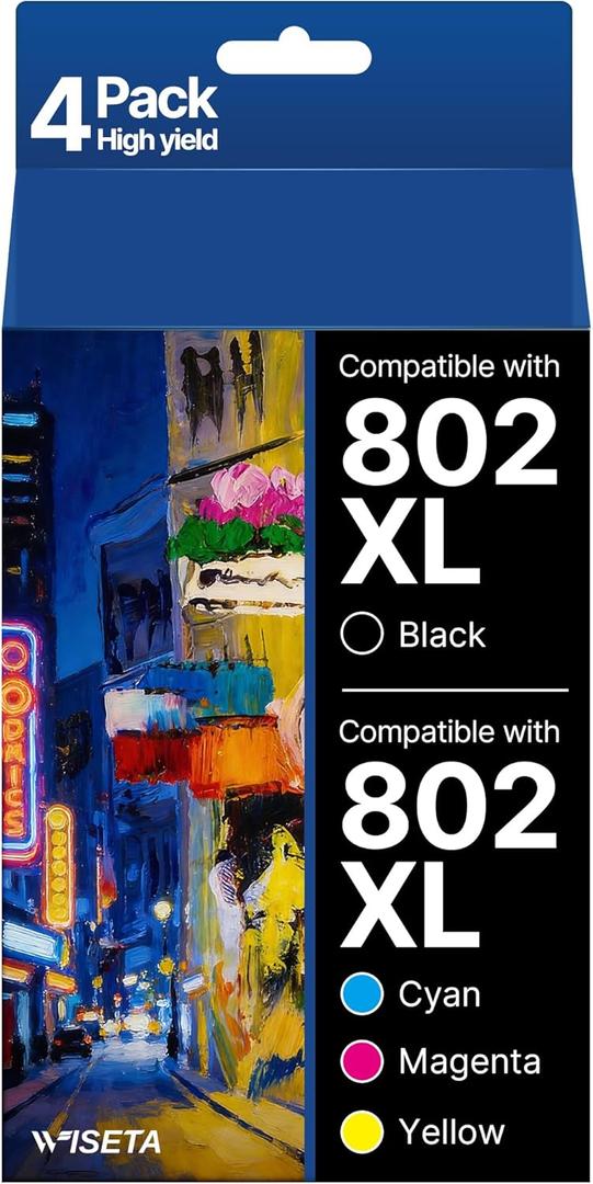 Remanufactured 802XL Ink Cartridges High Capacity for 802 Ink Cartridges Combo Pack 802 XL T802 T802XL Use with Workforce Pro WF-4740 WF-4730 WF-4720 WF-4734 EC-4020 EC-4030 (4 Pack, BCMY)
