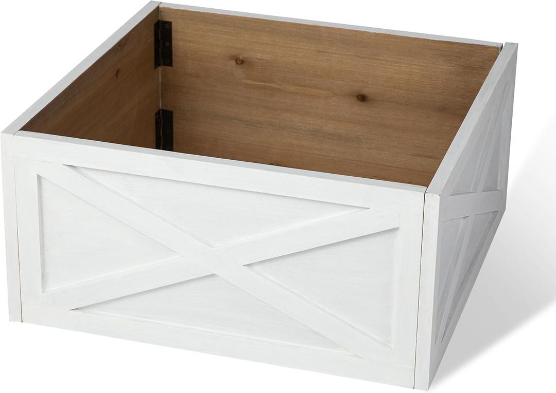 Glitzhome 22 inch Wooden Christmas Tree Collar Farmhouse Modern Stand Cover Skirt Base Box for 7.5/9 FT Artificial Xmas Holiday Decoration, Washed White
