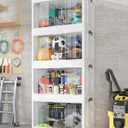 OlarHike 97QT Stackable Storage Bins with Lids - Folding Storage Box with Doors and Wheels, Collapsible Plastic Storage Drawers for Closets and Organization, Garage, Office, Cabinet, 4 Pack Cubes