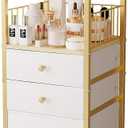 Makeup Organizer Cart with Drawers, Floor Skincare Organizers Make Up Organizers-Vanity Organizer Cosmetic Display Cases Holder for Skin Care Perfume Nail Polish Brush Hair ToolGold