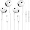 2 Pack USB C Headphones for iPhone 15, Wired in-Ear Earphones Type C Earbuds with Mic & Volume Control Compatible with iPhone 17/Air/16/15 Pro/Pro Max, iPad Pro, Most USB C Jack Device