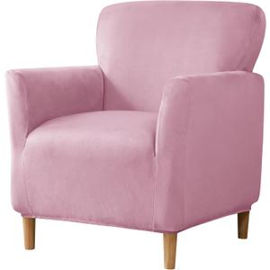 MIFXIN Banquet Armchair Slipcovers Chair Cover Velvet Stretch Armchair Sofa Cover 1 Piece Spandex Elastic Furniture Protector Couch Slipcover for 1-Seater Sofa with Arms (Pink)