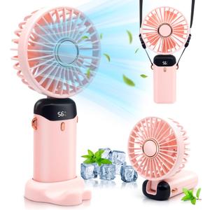 Portable Handheld Fan, 4000mAh Battery Operated Hand Fan with LED Display, 90Foldable Hand Held Fan with Base, USB Rechargeable Fan for Outdoor Indoor, Personal Mini Travel Fan for Women