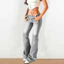 Low Rise Flare Jeans for Women Baggy Y2K Stretchy Bell Bottom Denim Pants 90s Vintage Washed Jeans with Pockets (Silver, XS)