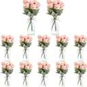 Zeyune 36 Pack Artificial Rose Flowers with Vase Bulk for Table Centerpiece Wedding 24 Bundles Silk Floral Faux Rose Bouquet 12 Plastic Vase with Rope for Bridal Shower Table Decor(Light Pink)