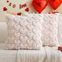 Valentine's Day Pillow Covers Decorations, 18 x 18 Inch Set of 2 Red Embroidery White Heart Soft Plush Faux Fur Throw Pillow Cases for Chair Sofa Bedroom Living Room Home Decor