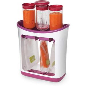 Infantino Squeeze Station, Baby Food Maker & Pouch Filler, Fill 3 Reusable Pouches at Once, Easy to Use, Dishwasher Safe, Homemade Baby Food Prep Essential, Purple