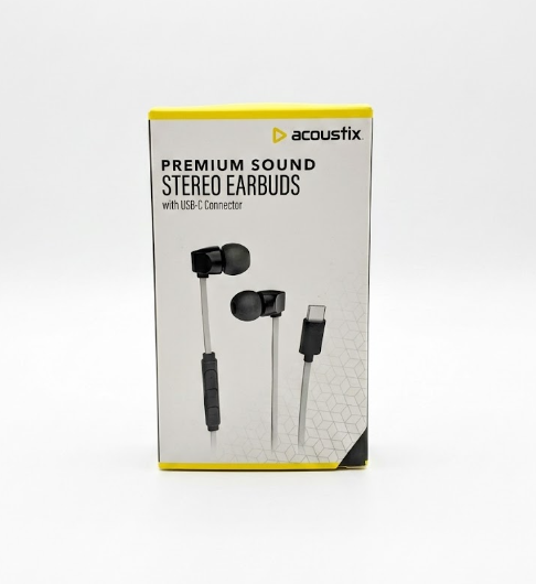 Acoustix Premium Sound Stereo Earbuds w/ USB-C Connector - Black & Gray