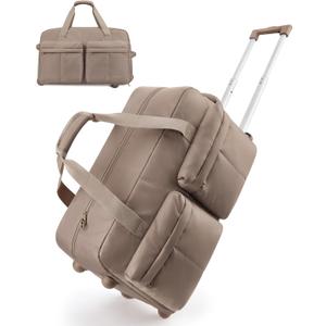 BAGSMART Rolling Duffle Bag with Wheels, Carry On Bag Duffel Bag for Travel, Wet Pocket Duffle with Wheels and Handle, Brown, 42L