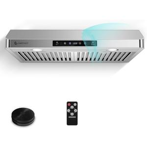 AMZCHEF Under Cabinet Range Hood 30 Inch, 750CFM Stainless Steel Kitchen Stove Vent Hood 3 Speed Exhaust Fan Touch/Remote/Gesture Control LED lights Time Setting Dishwasher-Safe Baffle Filters