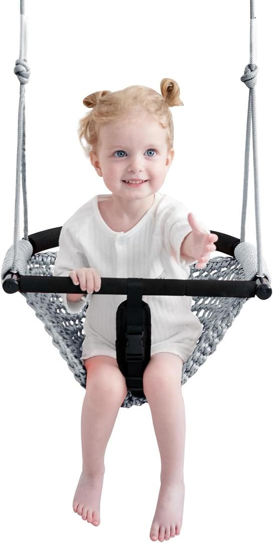 2 -in- 1 Toddler Swing. Swing Seat for Kids with Adjustable Ropes, for Kids Heavy Duty Rope Play Secure Children Swings Set, for Outdoor Indoor, (Gray)