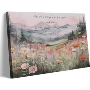 Christian Wildflower Canvas Wall Art To Everything There is a Season Scripture Posters Prints Bible Verse Mountain Landscape Wall Decor Picture for Bathroom Bedroom Living Room Decoration