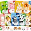 KONEUK 36 Pack Cute Animal Kids Face Mask, Sheet Collagen Moisturizing Face Mask for Girls Teens, Mothers Day Gifts for Mom, Bulk Spa Party Gifts and Birthday Gifts