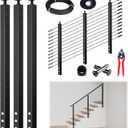 Muzata 10-15FT Modular Black Side Mount Cable Railing Kit 42 Inch 3 Stair Post Kit Complete Set Cable Railing System for Stairs Length Adjustable with Paper User Guide (No Handrail) RWF1 BA4L