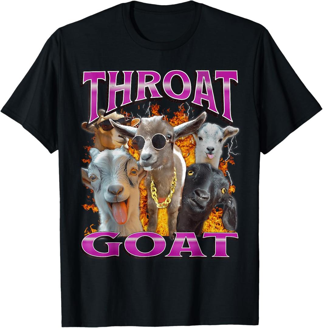 Throat Goat Funny Offensive Adult Humor Bootleg Y2K Graphic T-Shirt, Size L