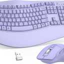 Wireless Keyboard and Mouse Combo, 2.4G Full Size Wave Keys Ergonomic Keyboard with Wrist Rest and 3-Level DPI Adjustable Wireless Ergonomic Mouse for Windows, Mac OS Desktop/Laptop/PC(Purple)