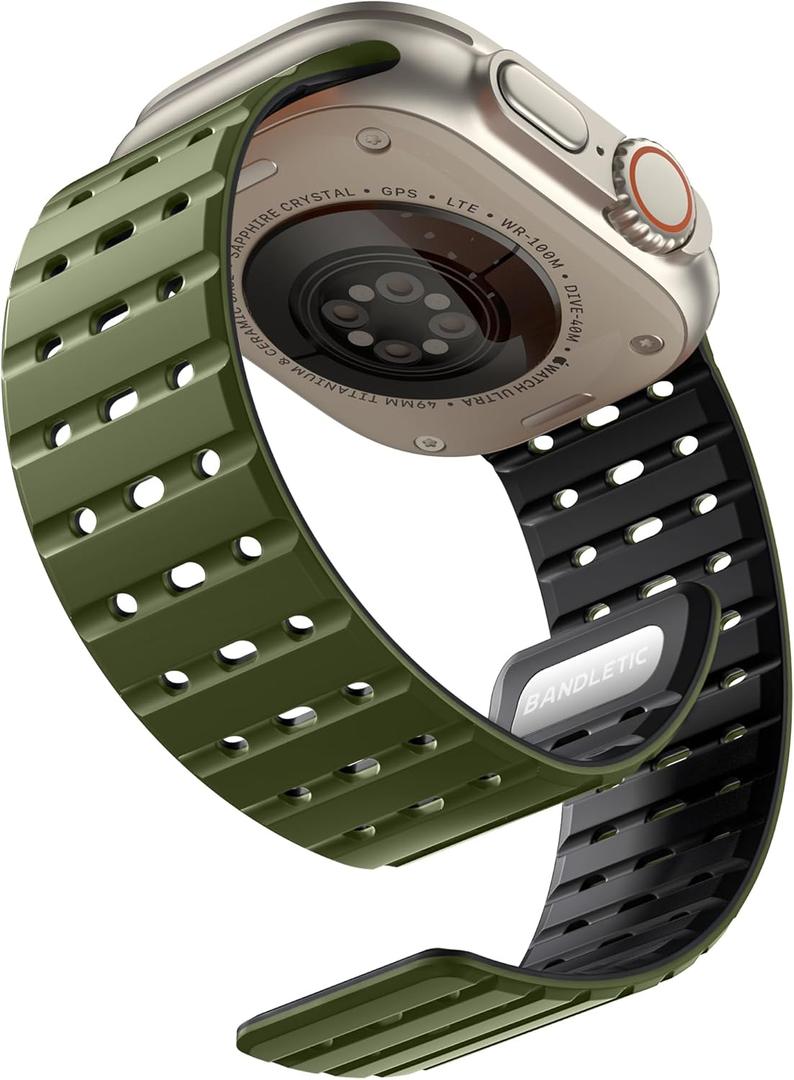 Bandletic Compatible with Apple Watch Bands for Men Women, Rugged Magnetic Silicone Sport Watchband for iWatch 49mm(Ultra 3/2/1),46mm(11/10),45mm(9/8/7),44mm(SE3/SE2/SE/6/5/4),42mm(3/2/1)