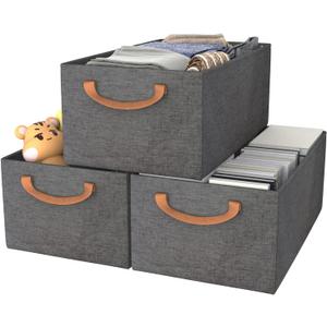 Metal Frame Storage Bins
Rectangle Storage Baskets for Closet, Collapsible Fabric Storage Baskets with Handles, Stackable Wardrobe Storage Boxes for Clothes and Toys, Grey – 3 Pcs