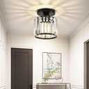Semi Flush Mount Ceiling Light, Crystal Ceiling Light Black Crystal Chandelier for Kitchen Hallway Entrance Balcony Dining Rooms Living Rooms