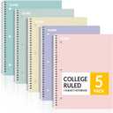 SUNEE Spiral Notebooks, 1-Subject, 5 Pack, College Ruled Paper, 8" x 10-1/2", 70 Sheets per Notebook,3-Hole Punched Paper, Pink,Purple, Blue, Green, Yellow Spiral Lined Notebooks for School,Work
