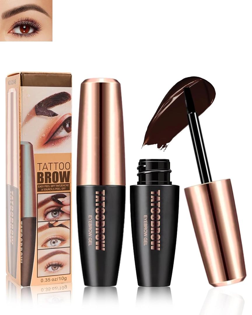 Eyebrow Tattoo Peel Off Gel Tint- Brown Peel Off Tinted Eyebrow Tattoo Gel, Waterproof Transfer-proof Brow Stain, Long Lasting Up to 3 Days, Easy Tinting Eye Brow Glue Makeup for Women-01