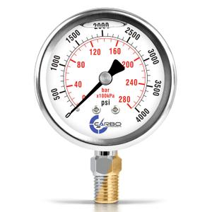 Stainless Steel Pressure Gauge Dual Display (0-4000 psi/kPa) - 2 1-2" Glycerine Liquid Filled Water Air Oil Gas Gauge with Polycarbonate Lens & Brass Connection- 1/4" NPT Lower Mount Stainless Steel Pressure Gauge Dual Display (0-4000 psi/kPa) - 2 1-2" Glycerine Liquid Filled Water Air Oil Gas Gauge with Polycarbonate Lens & Brass Connection- 1/4" NPT Lower Mount