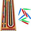 Regal Games Cribbage Board Game Set with Unique Wooden Cribbage Board (11" x 4.5" x 2.75") & 9 Multi-Colored Cribbage Pegs - Family Fun Game Night - Ideal for 2-4 Person