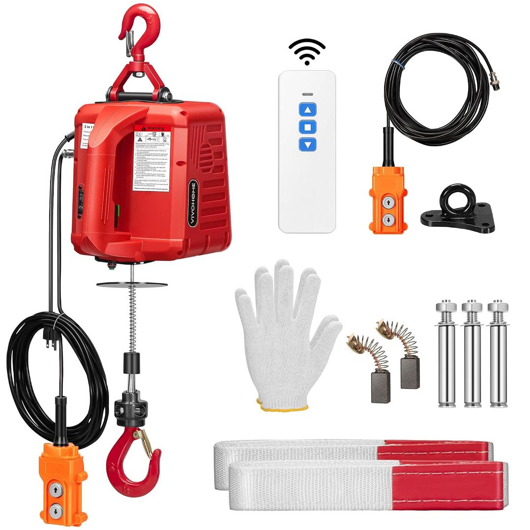VIVOHOME 3-in-1 Electric Hoist Winch 660lbs, 110V Portable Power Winch Crane with Wire and Wireless Remote Control, 40ft Lifting Height for Towing, Overload Protection for Garage, Factory, Warehouse
