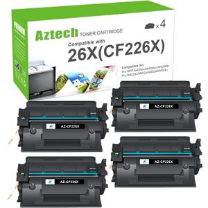Aztech 26X CF226X Toner Cartridge Compatible Replacement for HP 26X CF226X 26A CF226A Pro M402n M402dw M402dn Pro MFP M426fdw M426fdn M426dw Printer (Black 4-Pack)