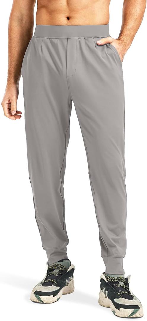 Blouty Men's Joggers Pants with Zipper Pockets Stretch Workout Athletic Sweatpants Gym Golf Joggers for Men Casual Running (X-Large, Light Grey)