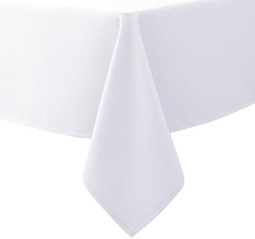 Biscaynebay Textured Fabric Tablecloths 52x70 Inches Rectangular, White Water Resistant Tablecloths for Dining, Kitchen, Wedding and Parties etc. Machine Washable