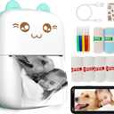 Mini Printer Portable, Inkless Sticker printer with 8 Rolls Paper, Bluetooth Wireless mini thermal printer Compatible with iOS + Android for Journal, Memo, Photo, Print Pod Gifts for Girls Kids