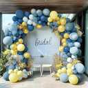 Dusty Blue Yellow Balloon Arch Kit Double Stuffed Dark Pastel Blue Light Yellow Pearl Balloon Garland for Birthday Bridal Wedding Baby Shower Lemon Valentines Party Decoration