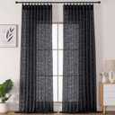 Lecloud Black Pinch Pleated Sheer Curtains 96 Inches Long 2 Panels for Large Window, Extra Wide Jacquard Textured Semi Sheer Curtains for Living Room with Back Tab Hooks Rings, 60" W x 96" L