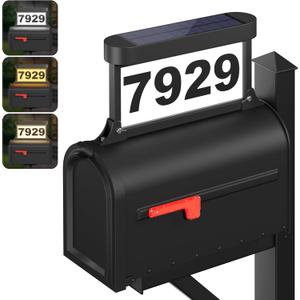 ASOMST Solar Address Sign, 3-Color Lighting Modes Mailbox Number Plaque Waterproof, Double Sided Light-Emitting Mailbox Topper, LED House Numbers