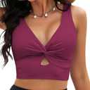 GRAPENT Bikini Tops for Women Cropped StrapCore Tankini Tops Beach Padded Knot Twist Cut Out Adjustable Swimwear Top Only (Large, Plum)