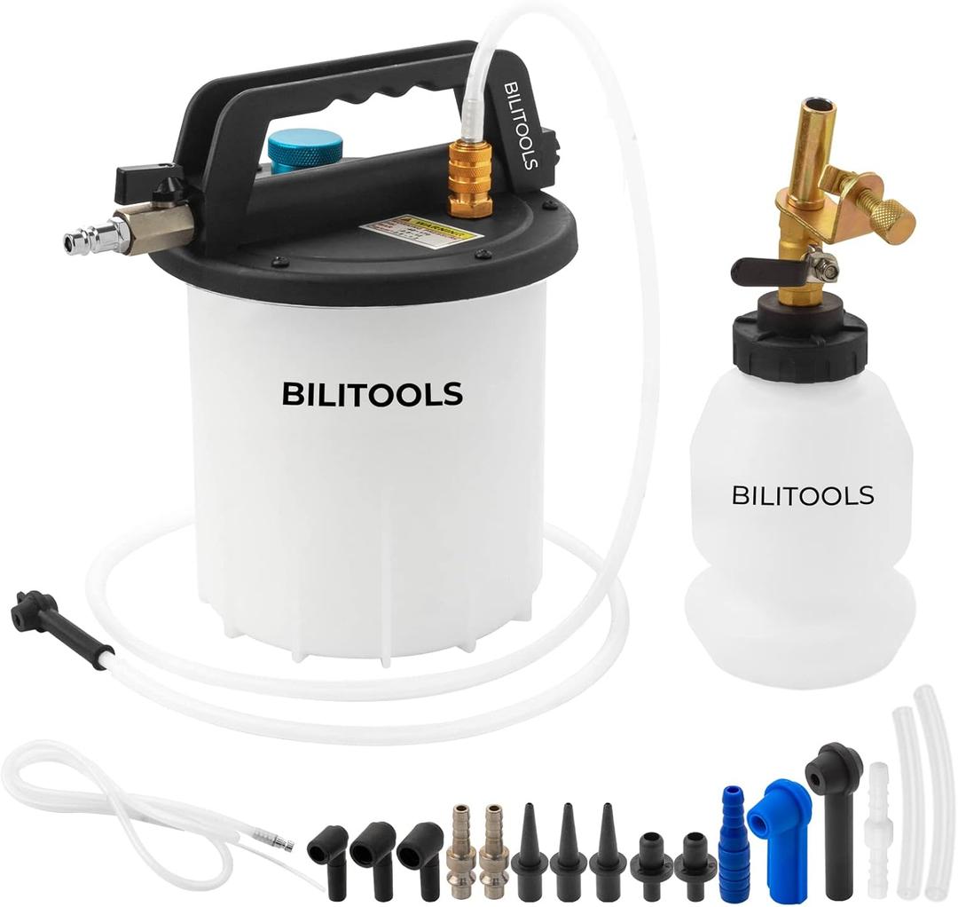 BILITOOLS 3L Brake Bleeder Vacuum Pump Kit Air Compressor, Universal One Person Pneumatic Brake System Clutch Fluid Bleeding Extractor Tool with Adapters & 1L Refilling Bottle
