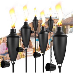 Home Garden Torch Set of 6, Large Capacity 22oz Outdoor Metal Torch Garden Dcor,61-Inch Upgraded Citronella Torches with 3-Prong Grounded Stake, Table Top Torches for Party Patio Pathway