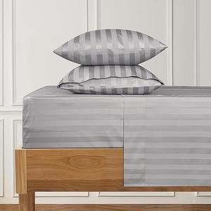 URBANHUT 1000 Thread Count 100% Cotton Damask Twin XL Size Sheets, Long Staple 4 Piece Striped Bedsheet, Luxury Hotel Sateen Weave - Soft & Breathable, Better Than Egyptian, 16" Deep Pocket -Silver Grey