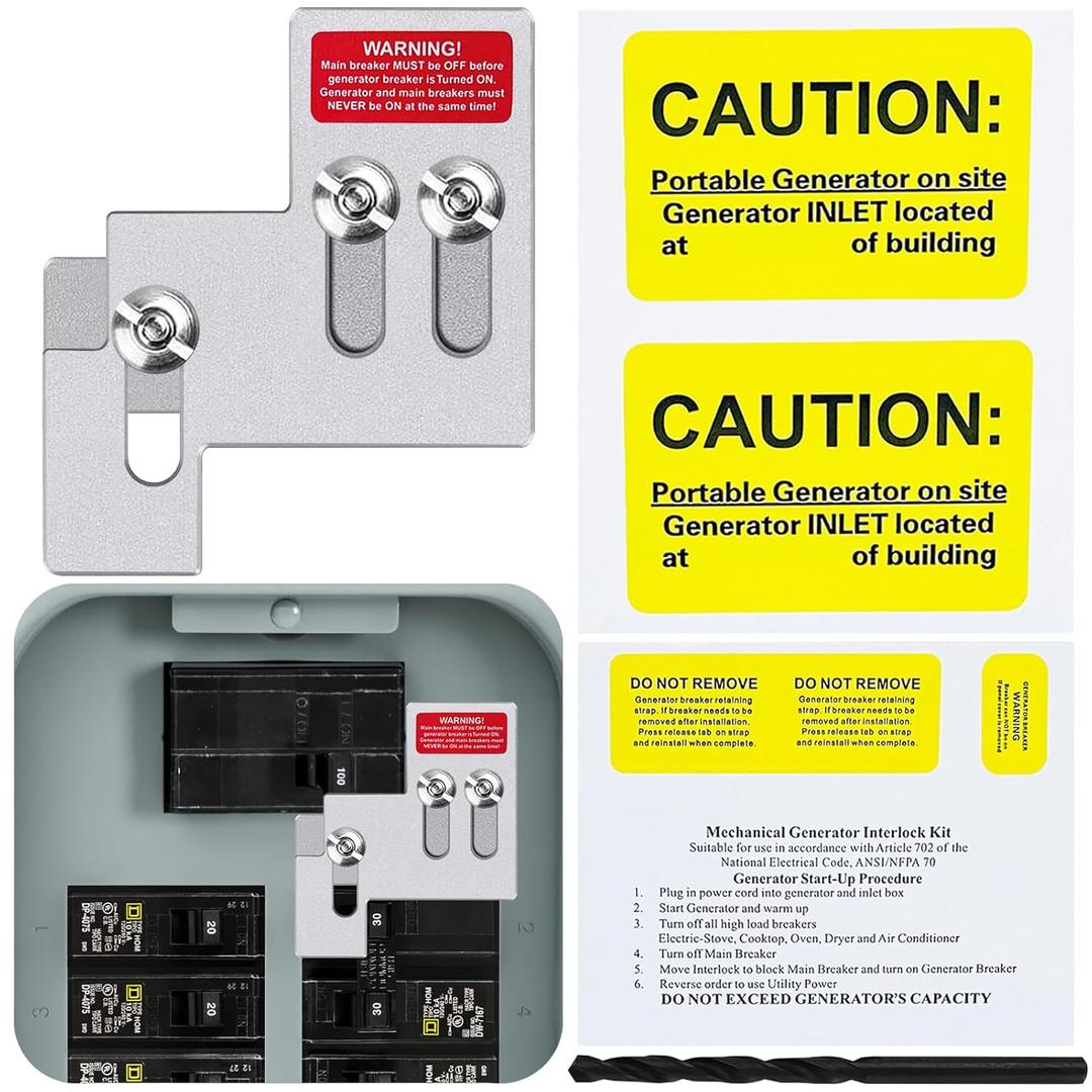 Generator Interlock Kit for Square D QO or Homeline 100 or 125 Amp Panels, 3/4 to 7/8 Inches Spacing, Professional and Interlock Kit for Square D Homeline and QO 100 A Indoo or Outdoor