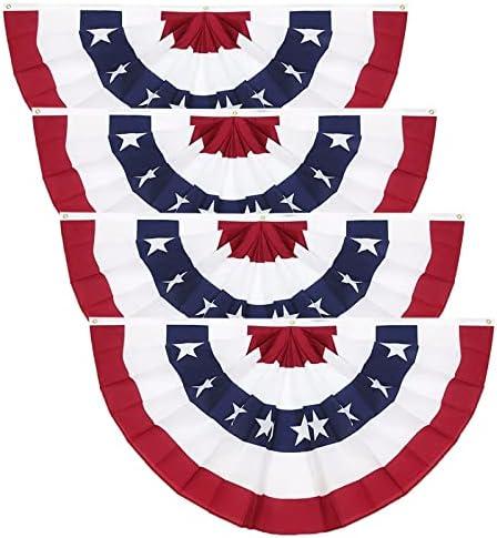 3 x 6 Ft American Pleated Fan Flag, USA Patriotic Half Fan Bunting Flag, 4th of July Decorations Flags (Set of 2)