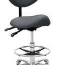 Saddle Stool Chair with Back Support Footrest, Heavy-Duty(350LBS), Hydraulic Rolling Swivel Adjustable Stool Chair for Salon Spa Beauty Massage Dental Clinic Home Office Use(Grey)