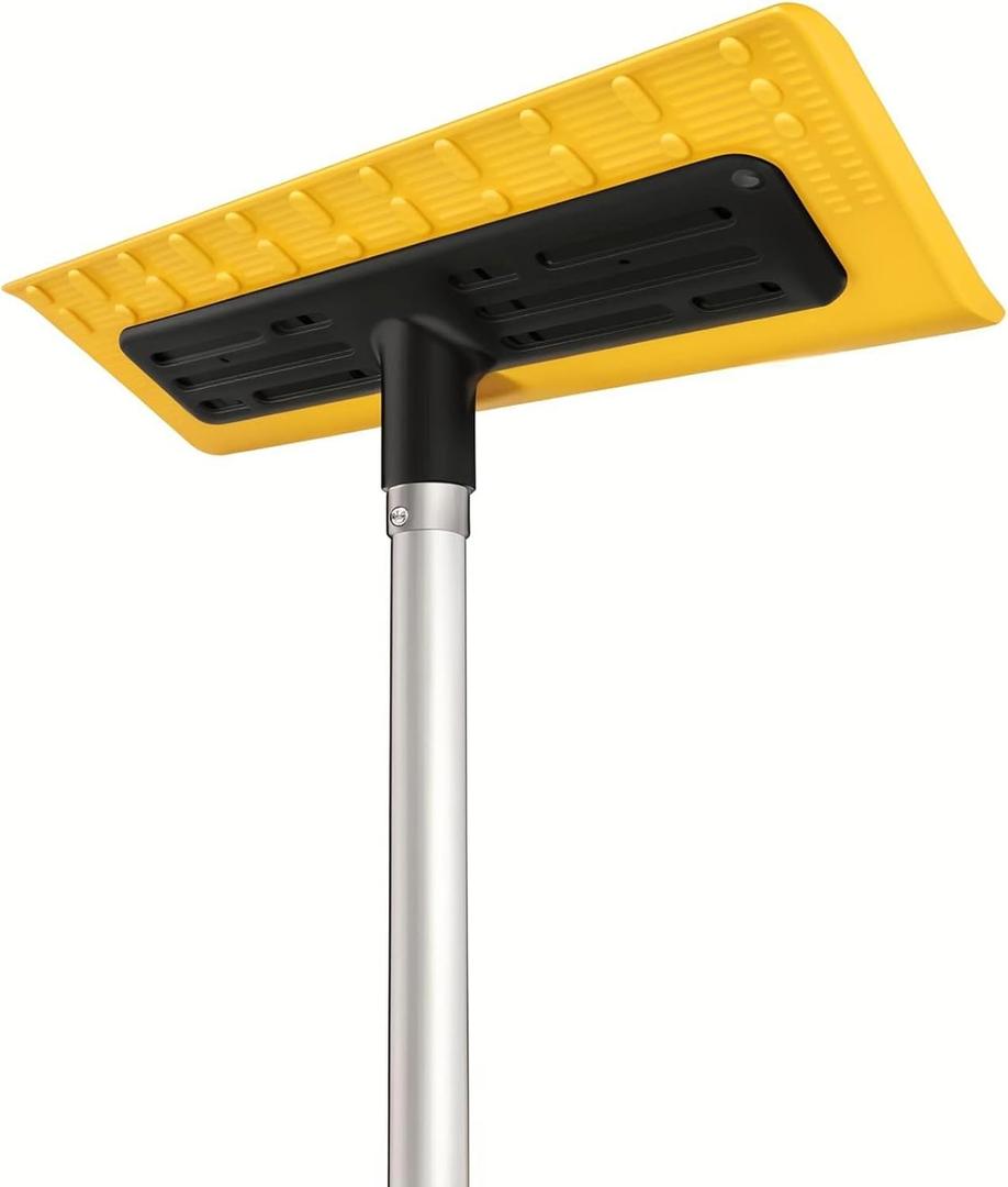 Never-Scratch SnowBuster,21-Foot Snow Roof Rake,EVA Soft Foam Pad Snow Removal Tool,Heavy-Duty Aluminum Handle,S-Shaped Push/Pull Design for House Roof,Solar Panels,Car Snow, and Leaves,Yellow