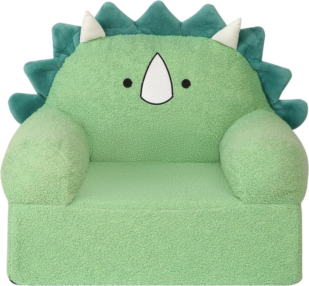 MOMCAYWEX Comfy Toddler Chair, Snuggly Kids Armchair, Green Dinosaur