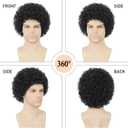 Black Curly Wig for Mens Costume Black Afro Synthetic Funny Wigs for 70s 80s Halloween Cosplay Party Use