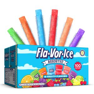 Fla-Vor-Ice Popsicle Variety Pack of 1.5 Oz Freezer Bars, Assorted Flavors, 100 Count (EXP 02/29/28)