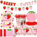 Strawberry Party Decorations,Strawberry Theme Birthday Party Tableware Set A Berry Sweet Baby Plates Napkins Cups for Berry First Birthday Party Supplies,Strawberry Baby Shower