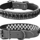 Spiked Studded Dog Collar, Soft Genuine Leather Dog Collar, Adjustable Dog Collars for Small Medium Large Dogs Breeds Pit Bull (S fit Neck 10.5-13", Black1)