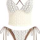 ZAFUL Women's Spaghetti Strap Tankini Swimsuits V Neck Tummy Control Tie Side Thong Bikini Swimsuits 2 Piece Bathing Suits (Brown, M)