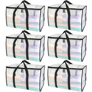 BALEINE 6-Pack Oversized Moving Bags with Reinforced Handles, Heavy-Duty Storage Tote for Clothes, Moving Supplies (Clear, 6-Pack)